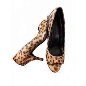 Belle Fare Leopard Print Stiletto Heel Peep Toe High Heels Womens Size 7M